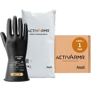 Ansell ActivArmr Guanti Dielettrici per Elettricisti, Classe 00 (Tensione fino 500V), Protezione per Lavori Elettrici, Lattice di Gomma Isolante, 28cm, Nero, Taglia XL (1 Paio)