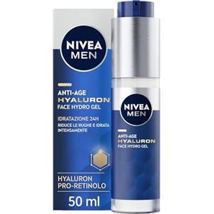 NIVEA MEN Anti-Age Hyaluron Hydro Gel Uomo 50 ml, Crema viso uomo per pelli mature, Crema viso acido ialuronico idratante, rivitalizzante e rinfrescante