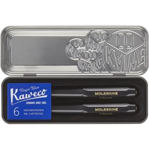 Moleskine x Kaweco, Penna Stilografica in Plastica ABS con Pennino Misura M Placcato in Oro e Penna a Sfera Ricaricabile, Ricaricabile con 1,0 mm di Inchiostro Blu, 6 cartucce Incluse, Colore Nero