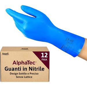 Ansell AlphaTec 37-310 Guanti da Lavoro in Nitrile, Protezione Multiuso per Usi Alimentari, Domestici e Professionali, Guanti Riutilizzabili Senza Lattice, Blu, Taglia XL (12 Paia)