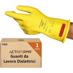Ansell ActivArmr Guanti Dielettrici per Elettricisti, Classe 0 (Tensione fino 1000V), Protezione per Lavori Elettrici, Lattice di Gomma Isolante, 28cm, Giallo, Taglia 2XL (1 Paio)
