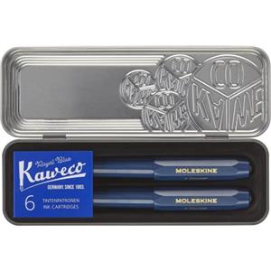 Moleskine x Kaweco, Penna Stilografica in Plastica ABS con Pennino Misura M Placcato in Oro e Penna a Sfera Ricaricabile, Ricaricabile con 1,0 mm di Inchiostro Blu, 6 cartucce Incluse, Colore Blu