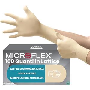 Ansell MicroFlex 63-864 Guanti Monouso in Lattice, Senza Polvere, Protezione Multiuso per Usi Alimentari, Domestici e Professionali, Lattice di Gomma Naturale, Bianco, Taglia M (100 Guanti)