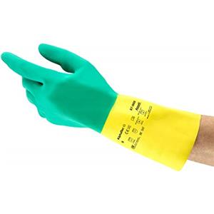 Ansell AlphaTec 87-900 Guanti Chimici da Lavoro, Resistenza alle Sostanze Chimiche, Robusto e di Lunga Durata, Floccatura di Cotone, Guanto Donna e Uomo, Multiuso, Verde, Taglia L (12 Paia)