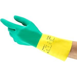 Ansell AlphaTec 87-900 Guanti Chimici da Lavoro, Resistenza alle Sostanze Chimiche, Robusto e di Lunga Durata, Floccatura di Cotone, Guanto Donna e Uomo, Multiuso, Verde, Taglia M (12 Paia)