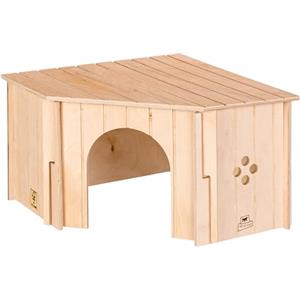 Ferplast Casetta Angolare per Conigli, Porcellini d'India e Criceti SIN CORNER, Legno Certificato FSC®, Finestra Ventilazione, Montaggio Senza Attrezzi, 38 x 38 x h 24 cm, Taglia L