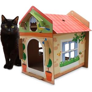 Croci Casetta Villa Color - Tiragraffi per gatti Adulti, Graffiatoio in cartone con cuccia, per gatti grandi e piccoli, 42 x 35 x 50 cm