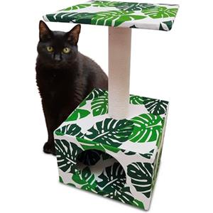 Croci Green Leaves - Tiragraffi Alto a Colonna 55 cm con Cuccia, per Gatti Adulti Grandi e Piccoli, Tiragraffi graffiatoio ad Albero, Giochi per Gli Animali, Gioco calmante per Gatti