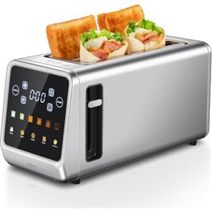 Yabano Tostapane digitale intelligente con touch screen, funzione memoria, tostatura singola, timer, riscaldamento e scongelamento per bagel, pane, waffle, muffin, acciaio inox