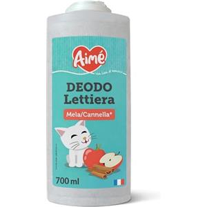 Aimé | Deodorante Lettiera Gatto Anti Odori 700ml | Granuli Assorbitore Odori Realizzati in Tobermorite | Profumo di Mela Cannella
