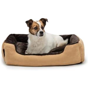 lionto Cuccia per Cani con Cuscino Reversibile, 60 x 48 cm, Beige/Marrone