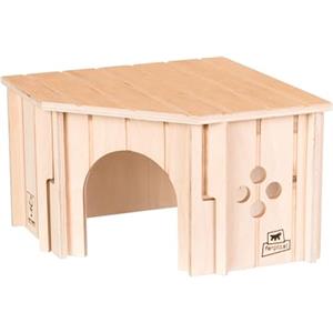 Ferplast Casetta Angolare per Conigli, Porcellini d'India e Criceti SIN CORNER, Legno Certificato FSC®, Finestra Ventilazione, Montaggio Senza Attrezzi, 25 x 25 x h 16 cm, Taglia S