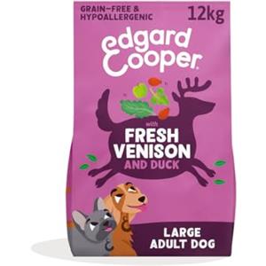 Edgard & Cooper Crochette Cani Adulti Senza Cereali Per Cani Di Taglia Grande (12kg), Cervo e Anatra Freschi, Ricetta Ipoallergenica Con Mela, Cavolo Riccio e Rosa Canina, Senza Farine Di Carne