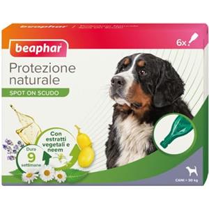 Beaphar Protezione Naturale, Spot-On Scudo per Cane Grande, con Olio di Neem e Piretro Vegetale, 9 Settimane di Protezione, 6 Pipette da 2 ml
