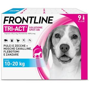 FRONTLINE Triact, 9 Pipette, Cane M (10-20 kg), Antiparassitario per Cani e Cuccioli di Lunga Durata, Protegge il Cane da Pulci, Zecche, Zanzare, Pappataci e Leishmaniosi, Antipulci 9 Pipette