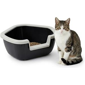 Ferplast Lettiera Gatto, Toilette per Gatti Aperta, con Bordi Alti Ingresso ribassato, 57,5 x 51,5 x h 22 cm, DAMA Lettiera Angolare, Nero