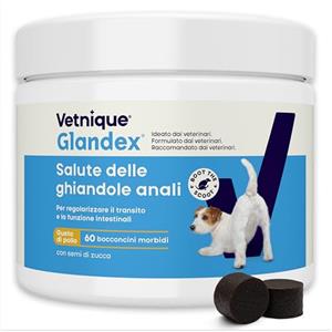 Vetnique Glandex per cani - 60 morbidi bocconcini per la salute delle ghiandole anale - Formulato dai vet, supporta probiotico e prebiotici digestivo - Omega-3, pectina di mele, semi di zucca e fibre