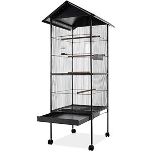 BAKAJI Voliera XXL per Uccelli Pappagalli Canarini Parrocchetti Altezza 160 cm Gabbia Grande in Metallo Bird House con Cassetto Estraibile per la Sabbia, Adatta per Interno ed Esterno