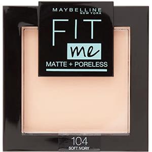 Maybelline New York Fit Me Matte&Poreless Cipria Opacizzante e Fissante, Pennello e Specchietto Inclusi, 104 Soft Ivory