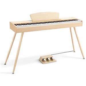 Donner DDP-80 Pianoforte Digitale a 88 Tasti Pesati, Meccanica a Martelletto II, Pianoforte Elettrico Full Size con Supporto, Pedale Triplo, MIDI e Interfaccia per Cuffie, Colore Legno Chiaro