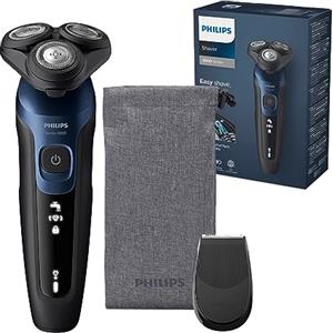 PHILIPS Rasoio elettrico Philips serie 5000 - Rasoio elettrico da uomo Wet & Dry in blu metallizzato con rifinitore di precisione e custodia da viaggio morbida (modello S5465/18)
