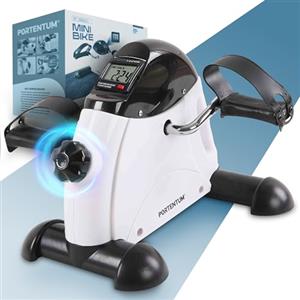 PORTENTUM Pedaliera riabilitazione con schermo LCD 6 funzioni - Mini cyclette da seduta per anziani per braccia e gambe, con resistenza regolabile e maniglia per trasporto
