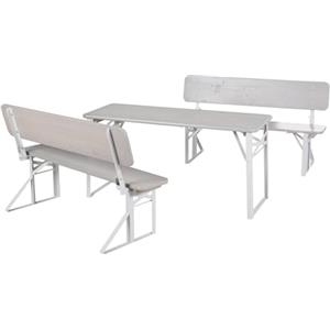 roba Set Tavolo + 2 Panche con Schienale per Bambini - per Giardino, Terrazzo, Aria Aperta - Pieghevole - Salvaspazio - con Angoli Arrotondati - da 24 Mesi - Legno Laccato Grigio