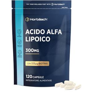 Horbäach Acido Alfa Lipoico con 300ug Biotina per Capelli - 4 Mesi di Fornitura | 120 Capsule - Alto Dosaggio - Integratore Alimentare - Alpha Lipoic Acid - Horbaach
