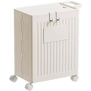 Generic Cesto Biancheria Plastica Cesta Panni Sporchi Salvaspazio con Maniglia e Coperchio Carrello Portabiancheria con Ruote Adatto a Soggiorno, Bagno, Lavanderia(Beige)