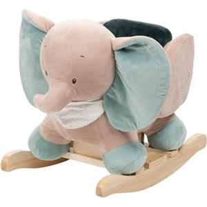 Nattou Schaukeltier aus Polyester (Frottee), Elefant Axel, 63 x 33 x 45 cm, Luna und Axel, Grün/Beige