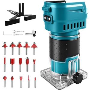 Catolsss Fresa senza fili compatibile con batteria Makita da 18 V, 850 W, 30.000 giri/min, taglierina per legno senza spazzole a 6 velocità per la lavorazione del legno con 15 frese da 1/4 (senza batteria)