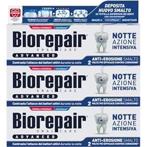 Biorepair, Dentifricio Advanced Notte Intensivo, Anti-Erosione, 3 x 75 ml