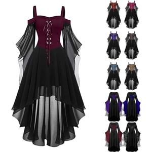 Generisch Costume di Halloween da donna, sexy, spaventoso, vestito gotico, nero, da strega, abito da vampiro, costume da strega, costume da strega barocco, spaventoso, abito da strega per feste a tema, cosplay