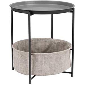 Amazon Basics Tavolino rotondo con spazio per stoccaggio, carbone con tessuto melange grigio, Comodino, 44.96 x 44.96 x 48 cm