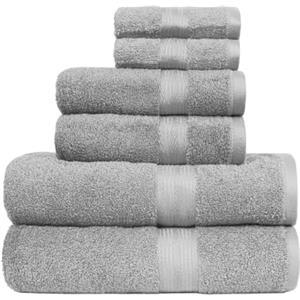 Amazon Basics Set Asciugamani Bagno Spugna 100% Cotone 2 Teli + 2 Viso + 2 Ospite, Grigio, Confezione 6 Pezzi