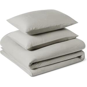Amazon Basics Set Copripiumino Matrimoniale in Microfibra Prelavata, Extra Morbido con Effetto Naturale Arricciato, Non Necessita Stiratura, Copripiumino da 240x220 cm e 2 Federe da 50x80cm, Grigio