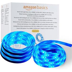 Amazon Basics Striscia luminosa LED intelligente da 10 m, RGBW, compatibile solo con Alexa, Multicolore