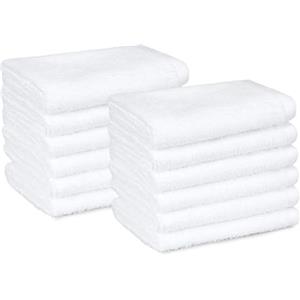 Amazon Basics Set Asciugamani Bagno Spugna 100% Cotone Asciugamani Viso 30x30 cm, Bianco, Confezione 12 Pezzi