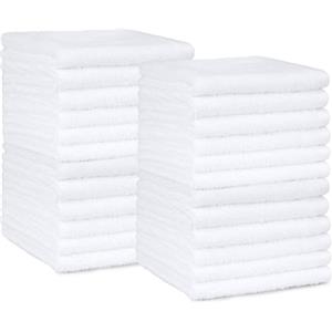 Amazon Basics Set Asciugamani Bagno Spugna 100% Cotone Asciugamani Viso 30x30 cm, Bianco, Confezione 24 Pezzi