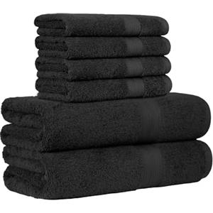Amazon Basics Set Asciugamani Bagno Spugna 100% Cotone 2 Teli Doccia + 4 Asciugamani Viso, Nero, Confezione 6 Pezzi