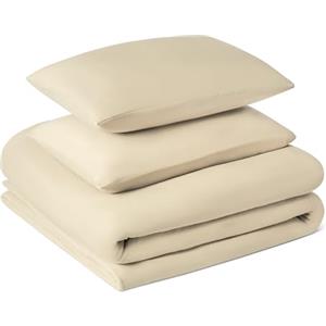 Amazon Basics Set Copripiumino Matrimoniale in Microfibra Prelavata, Extra Morbido con Effetto Naturale Arricciato, Non Necessita Stiratura, Copripiumino da 240 x 220 cm e 2 Federe da 50 x 80 cm,Beige