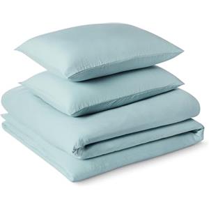 Amazon Basics Set Copripiumino Matrimoniale in Microfibra Prelavata, Extra Morbido con Effetto Naturale Arricciato, Non Necessita Stiratura, Copripiumino da 240 x 220 cm e 2 Federe da 50 x 80 cm, Blu