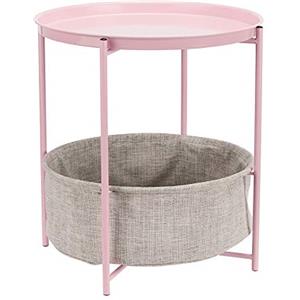Amazon Basics tavolino lato divano rotondo con spazio per stoccaggio, rosa cipria con tessuto melange grigio, 44.96 x 44.96 x 48 cm