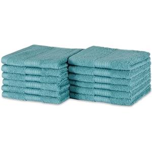 Amazon Basics Set Asciugamani Bagno Spugna 100% Cotone Biologico Asciugamani Viso 30x30 cm, Verde Acqua, Confezione 12 Pezzi