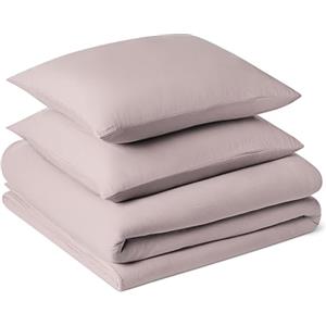Amazon Basics Set Copripiumino Matrimoniale in Microfibra Prelavata, Extra Morbido con Effetto Naturale Arricciato, Non Necessita Stiratura, Copripiumino da 240 x 220 cm e 2 Federe da 50 x 80 cm,Viola