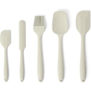 Amazon Basics Spatole in Silicone, Set di 5 Pezzi, Senza BPA, Resistenti al Calore e Lavabili in Lavastoviglie, Grigio Lino