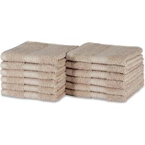 Amazon Basics Set Asciugamani Bagno Spugna 100% Cotone Biologico Asciugamani Viso 30x30 cm, Talpa, Confezione 12 Pezzi