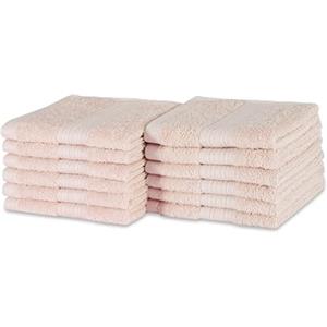 Amazon Basics Set Asciugamani Bagno Spugna 100% Cotone Biologico Asciugamani Viso 30x30 cm, Rosa Pesca, Confezione 12 Pezzi