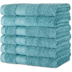 Amazon Basics Set Asciugamani Bagno Spugna 100% Cotone Biologico Asciugamani Viso 41x66 cm, Verde Acqua, Confezione 6 Pezzi