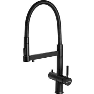 SmartWater Smart Tap Flex Nero, Rubinetto Cucina 5 Vie in Acciaio Inossidabile con Doccetta Flessibile Estraibile, Acqua Calda, Fredda e Depurata, Compatibile con Osmosi e Gasatore